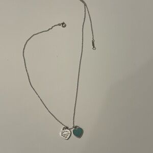 Silver and Teal Heart Pendant Necklace Tiffany